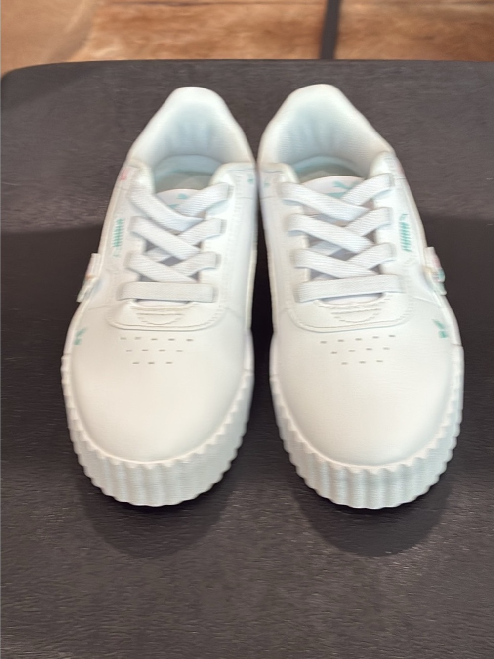 Puma Kids White Sneakers with Mint Accents